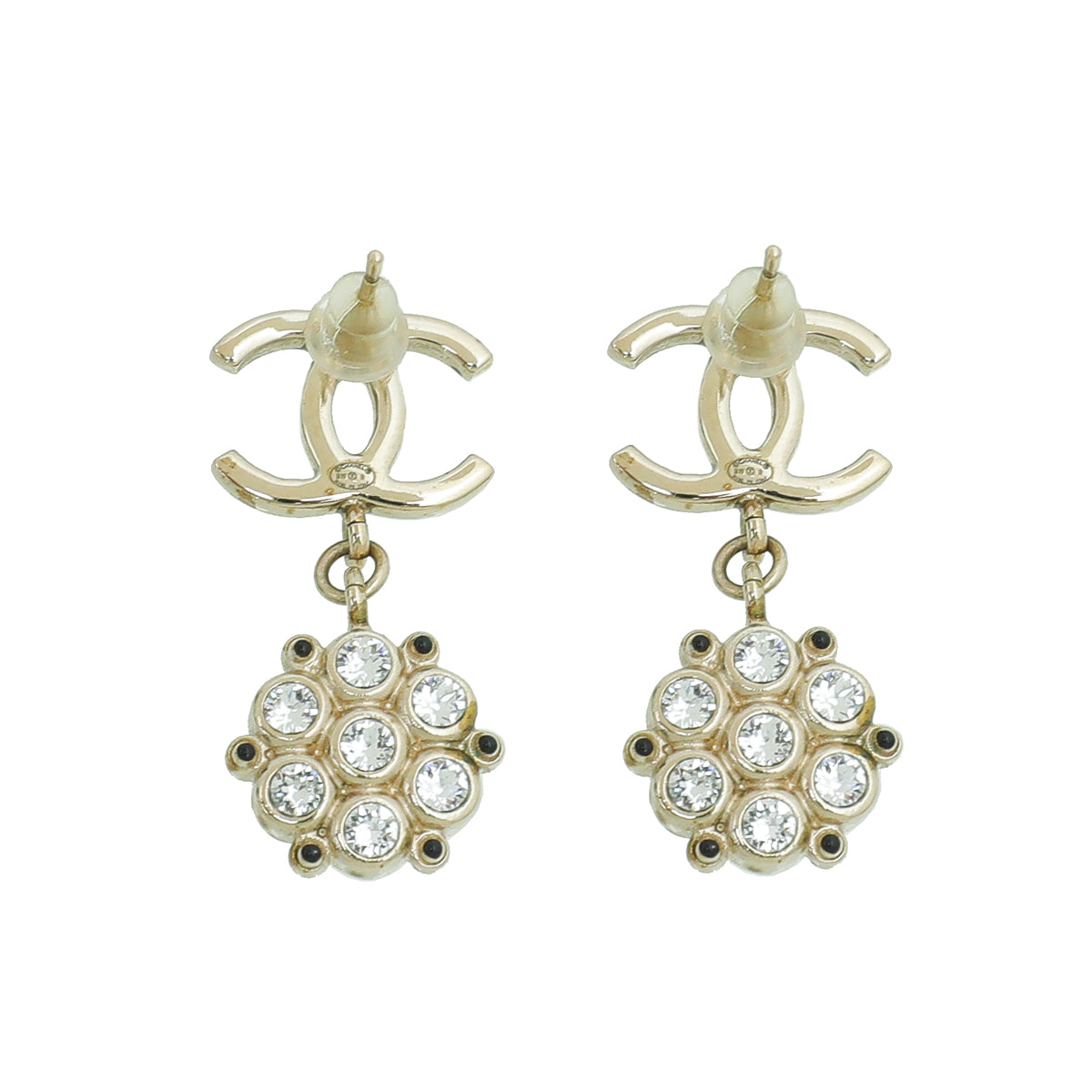 Chanel Black CC Drop Flower Crystal Earrings-Chanel-THE CLOSET