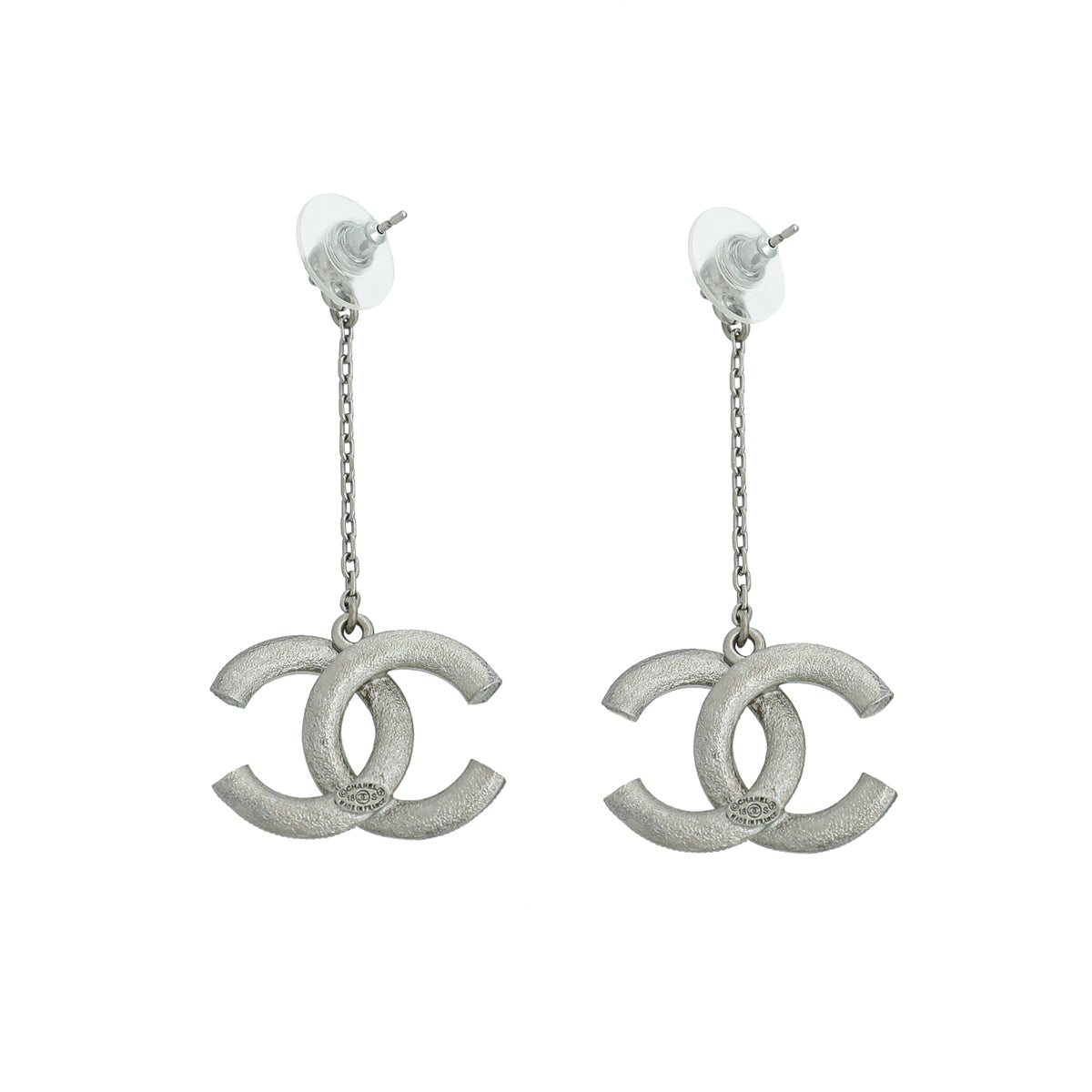 Chanel Silver CC Crystal Drop Chain Earrings-Chanel-THE CLOSET