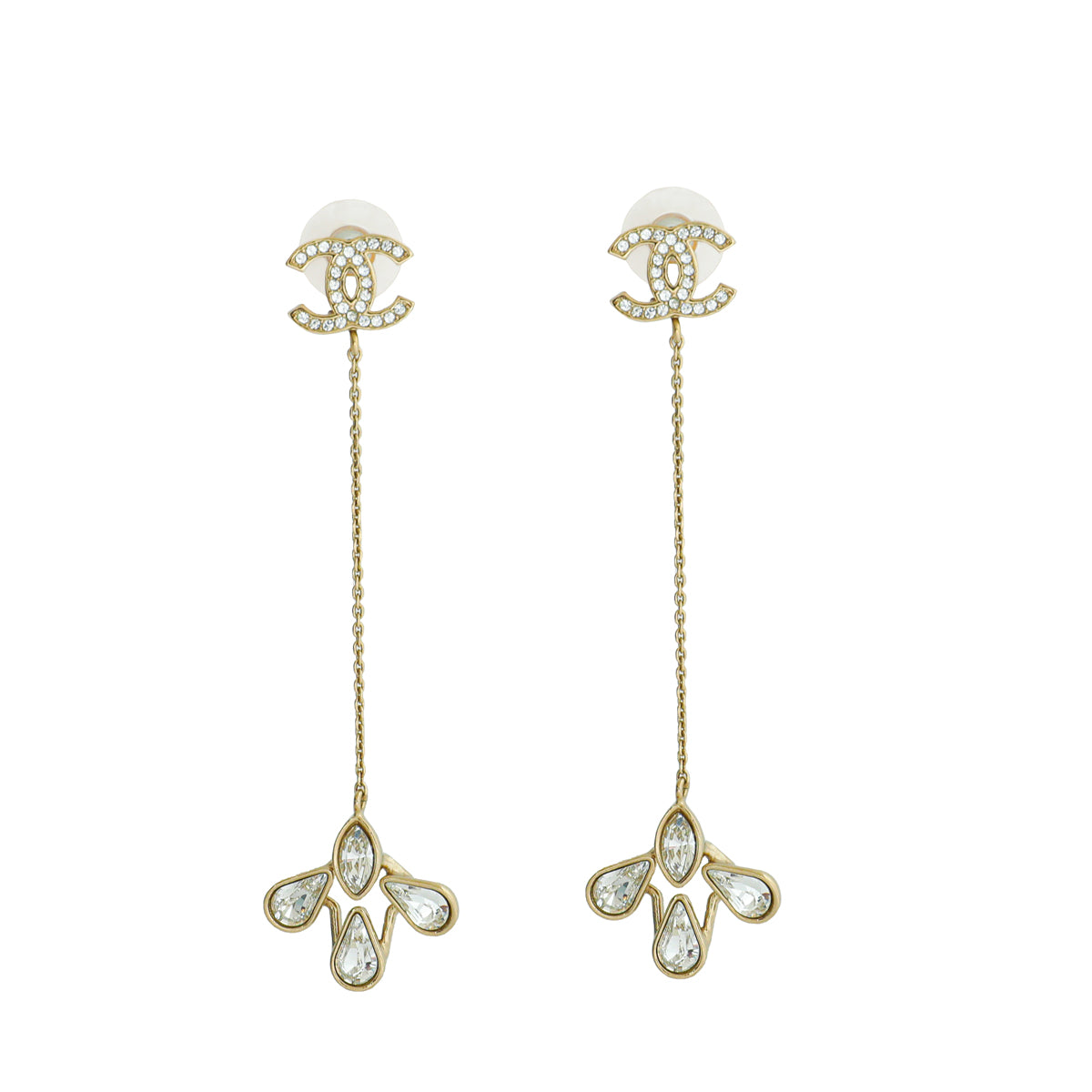 Chanel Gold CC Crystal Chain Drop Chain Earrings-Chanel-THE CLOSET