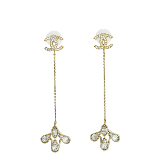 Chanel Gold CC Crystal Chain Drop Chain Earrings