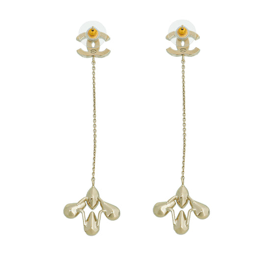 Chanel Gold CC Crystal Chain Drop Chain Earrings