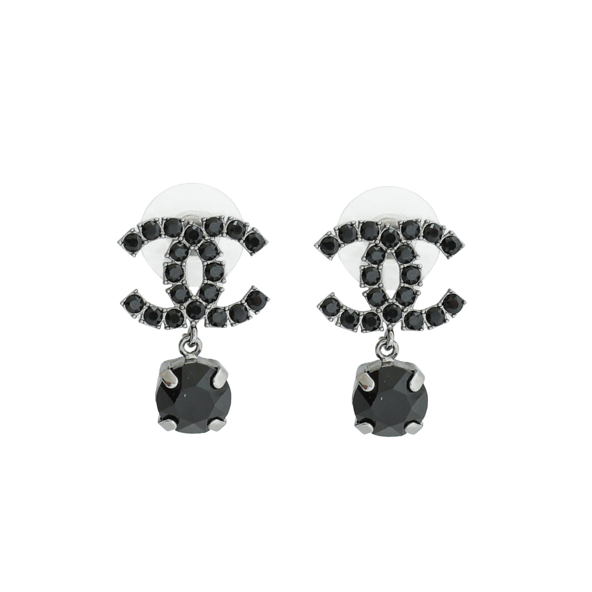 Chanel Black CC Crystal Drop Pearl Earrings-Chanel-THE CLOSET