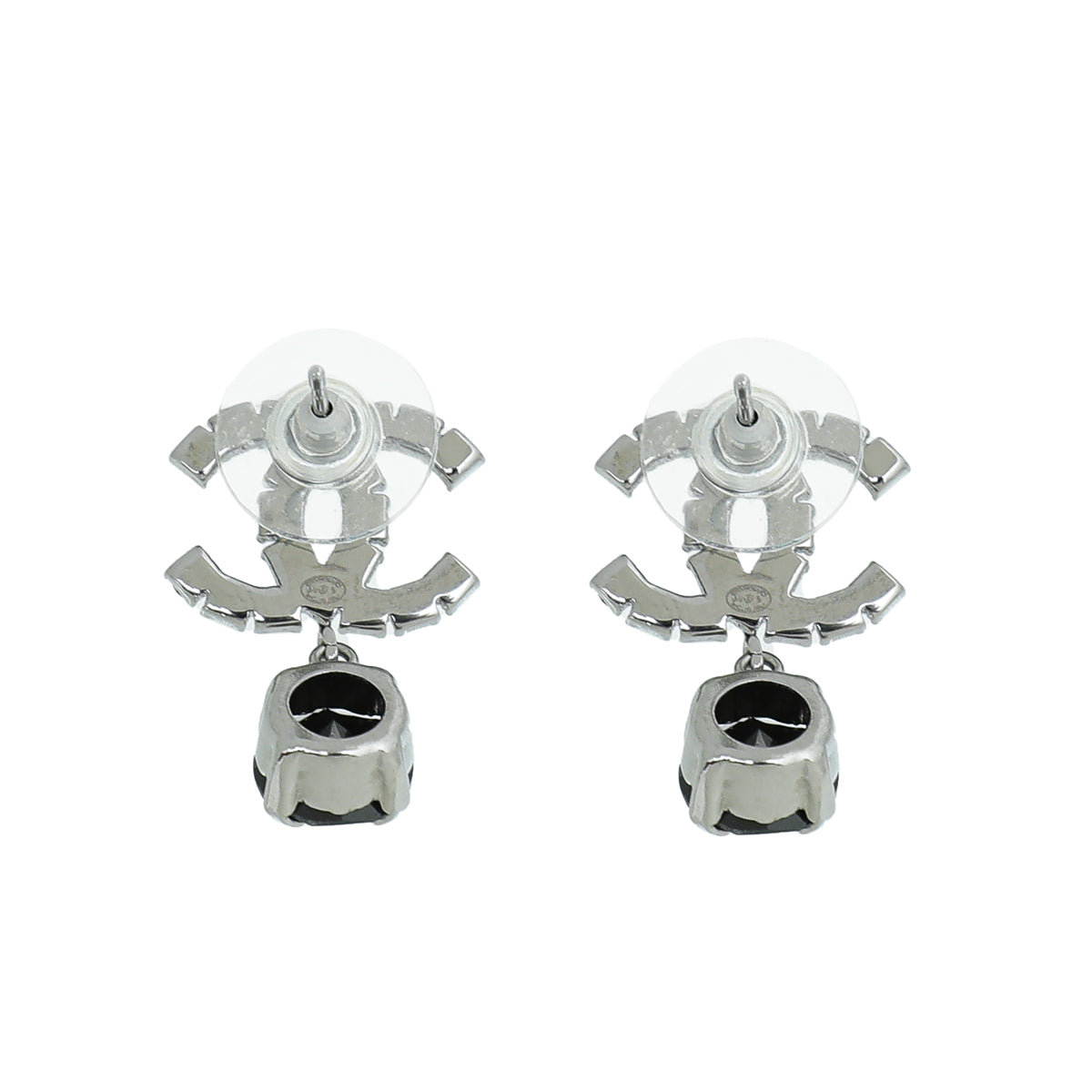 CHANEL Crystal CC Bow Round Drop Earrings Silver 1210967