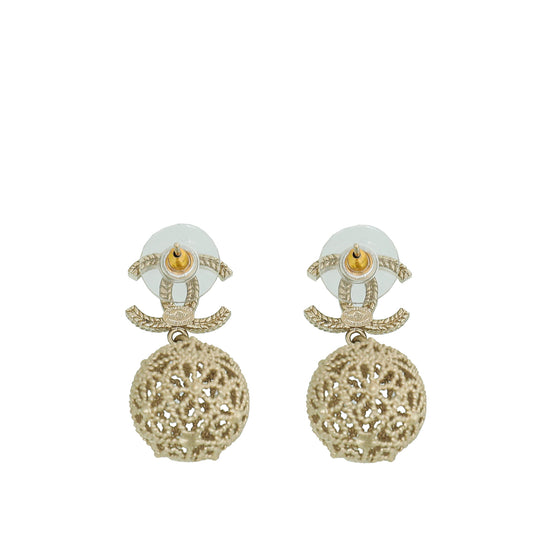 Chanel Gold CC Ornate Ball Drop Earrings