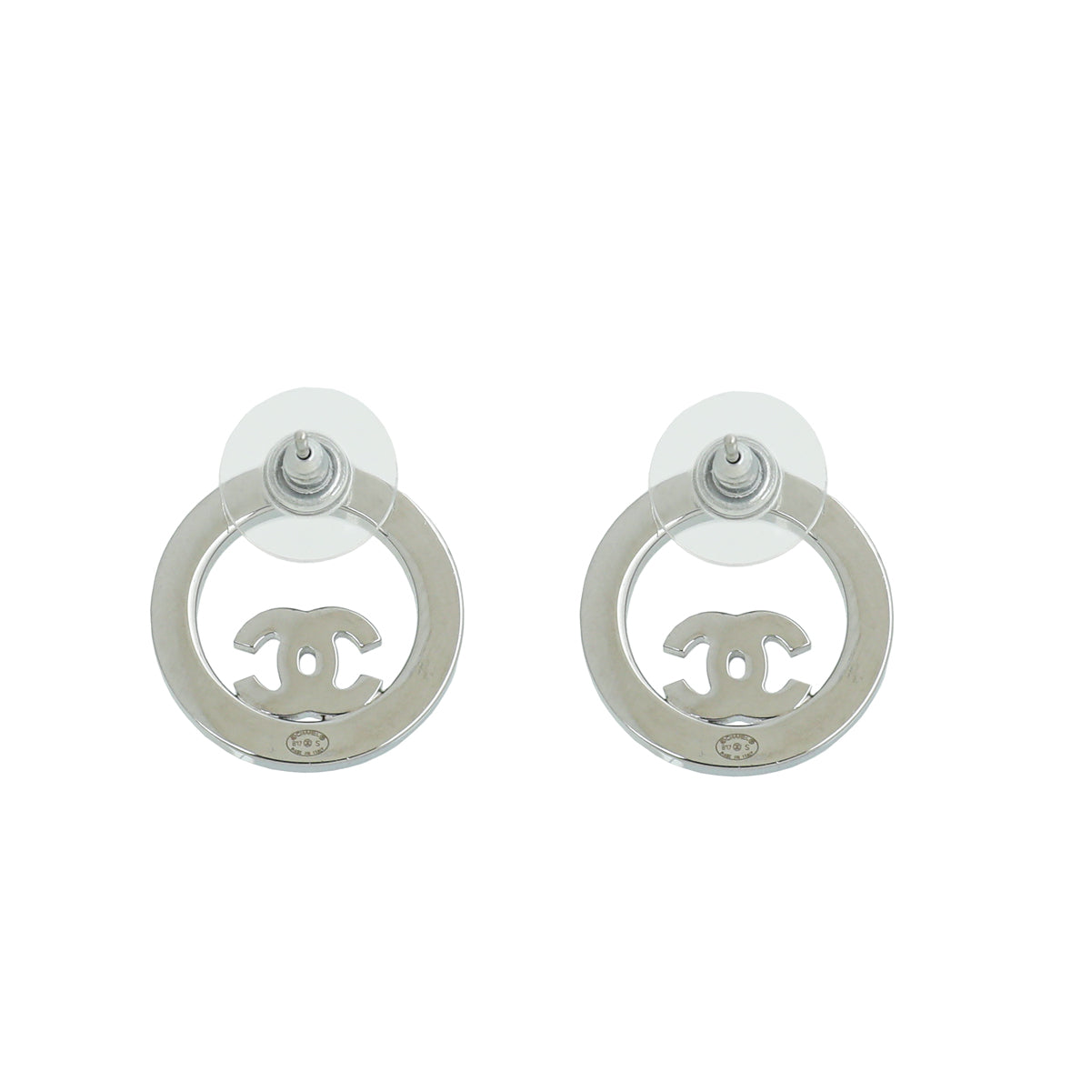 Chanel Silver CC Crystal Round Earrings-Chanel-THE CLOSET