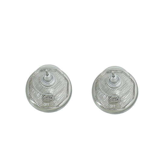 Chanel Silver CC Botton Crystal Earrings