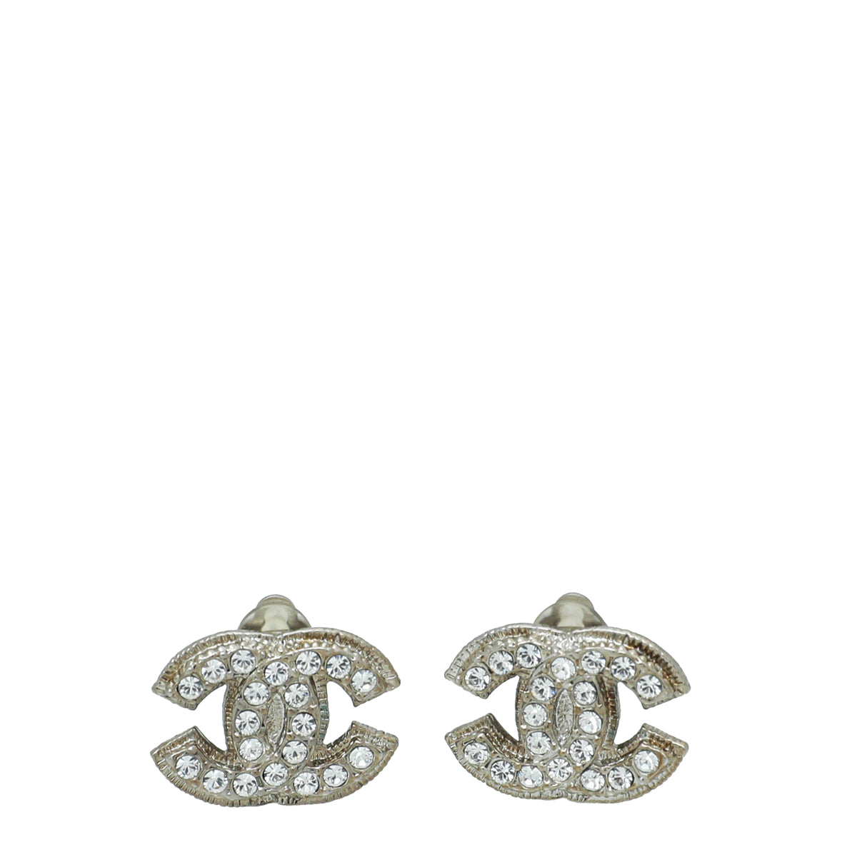 Chanel White CC Crystal Clip On Earrings-Chanel-THE CLOSET