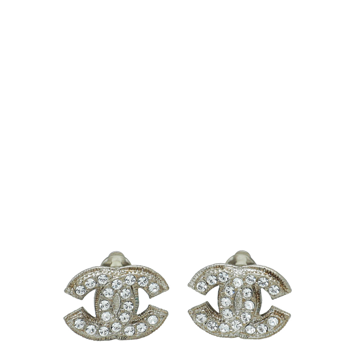 Chanel White CC Crystal Clip On Earrings