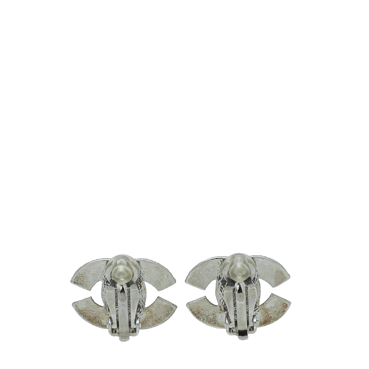 Chanel White CC Crystal Clip On Earrings-Chanel-THE CLOSET