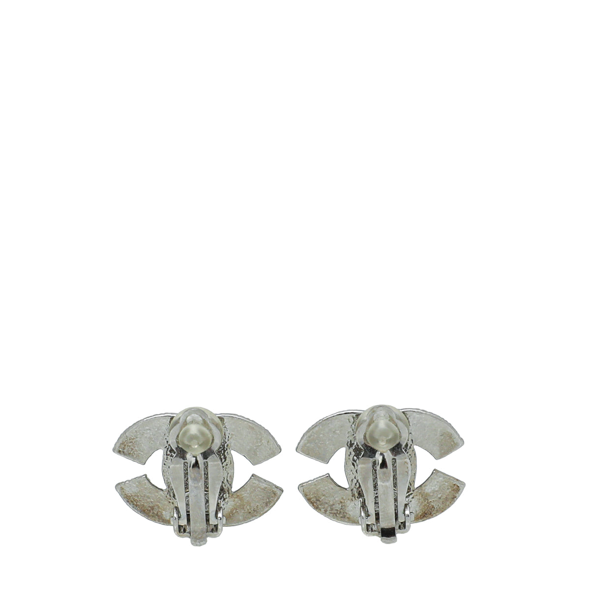 Chanel White CC Crystal Clip On Earrings