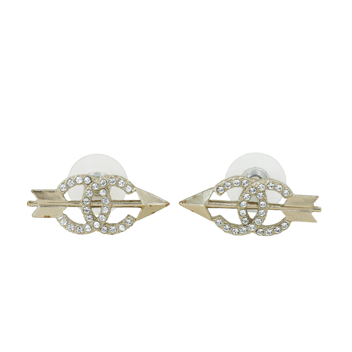 Chanel Light Gold CC Crystal Arrow Earrings-Chanel-THE CLOSET
