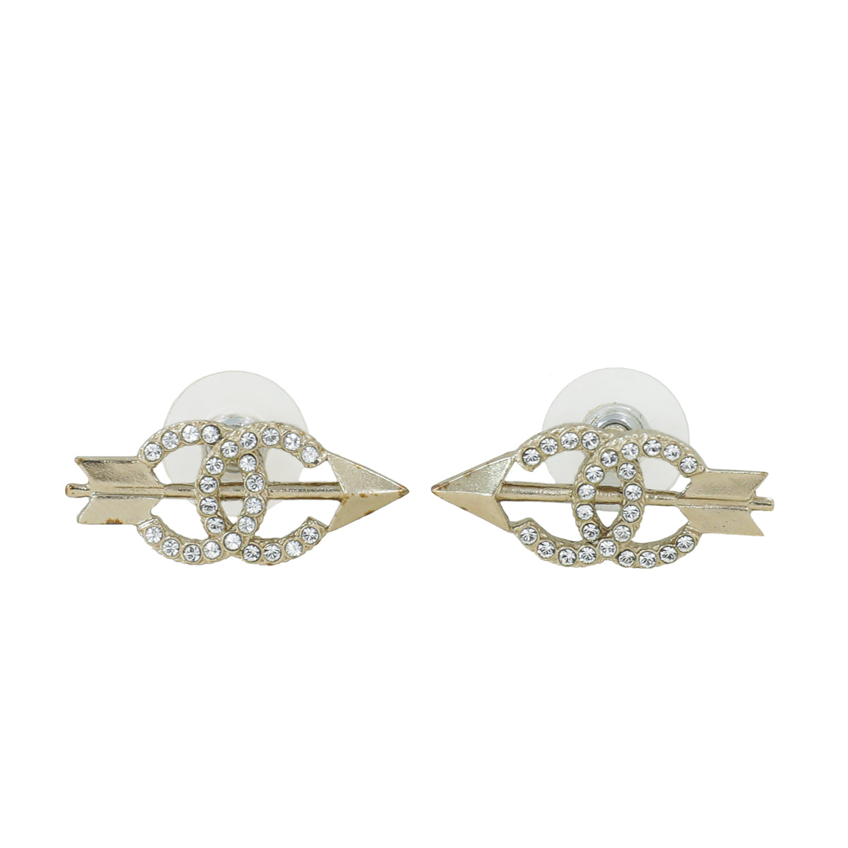 Chanel Light Gold CC Crystal Arrow Earrings