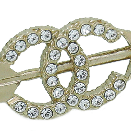 Chanel Light Gold CC Crystal Arrow Earrings