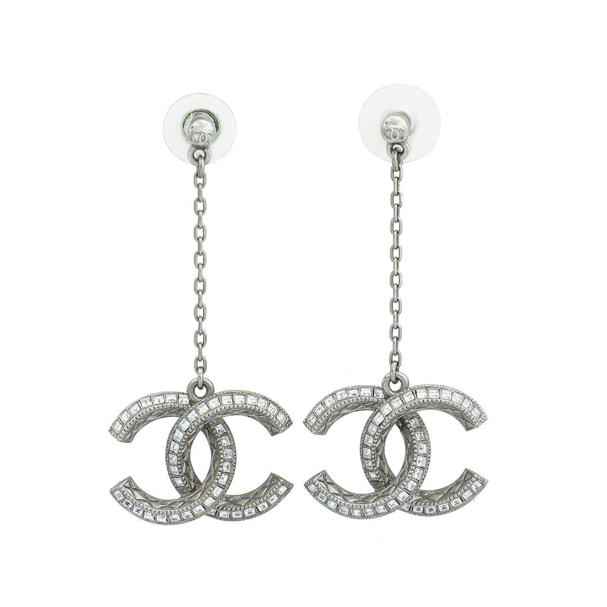 Chanel CC Crystal Drop Chain Earrings-Chanel-THE CLOSET