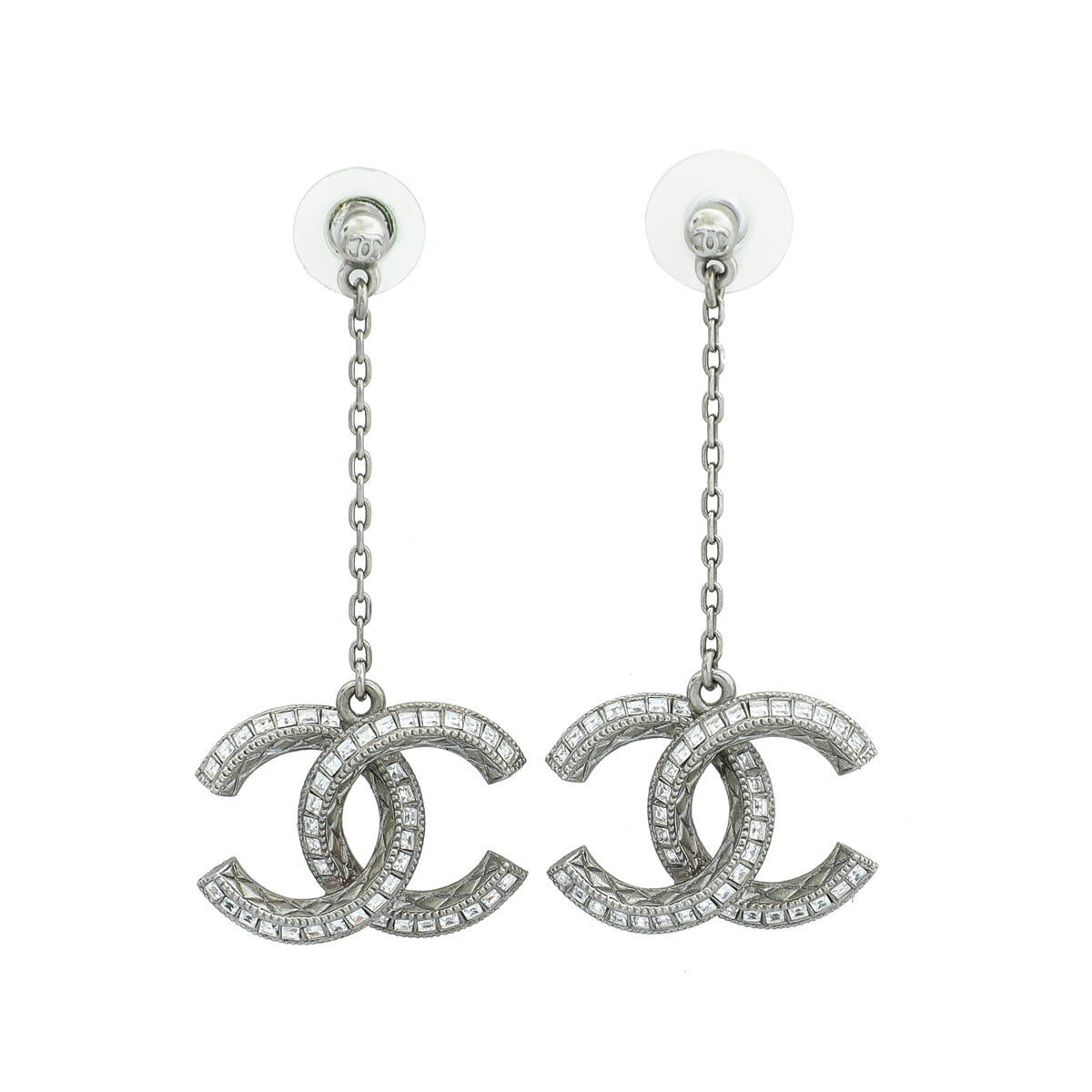 Chanel CC Crystal Drop Chain Earrings