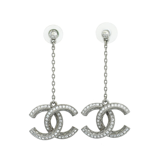 CHANEL 22S Chain Link Crystal CC Drop Earrings *New - Timeless