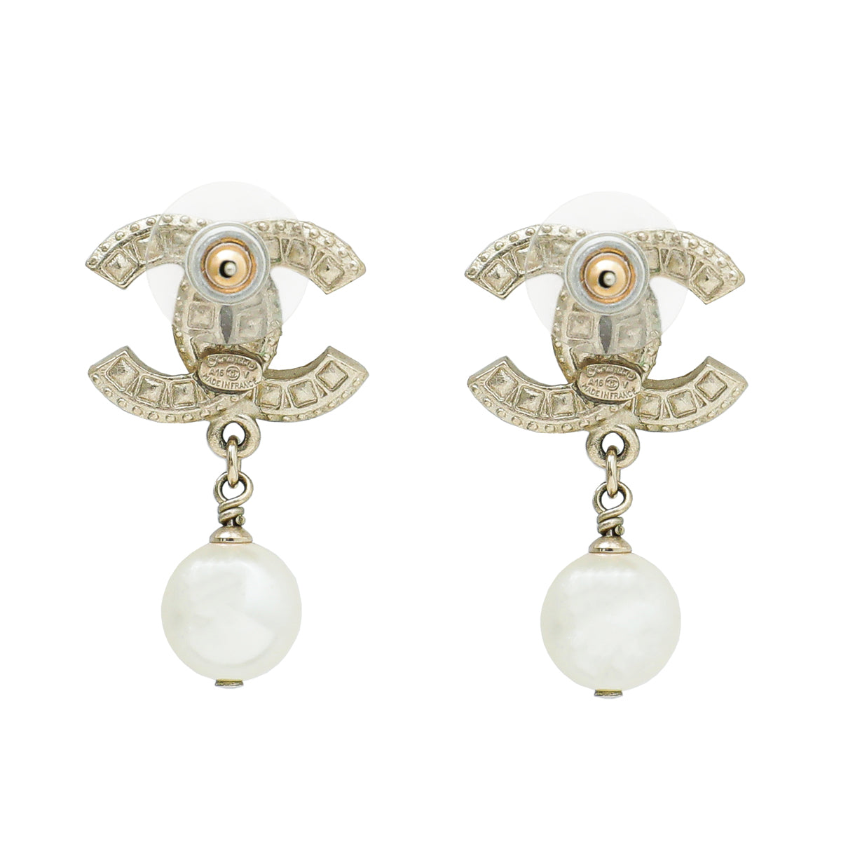 Chanel Gold CC Crystal Pearl Drop Earrings
