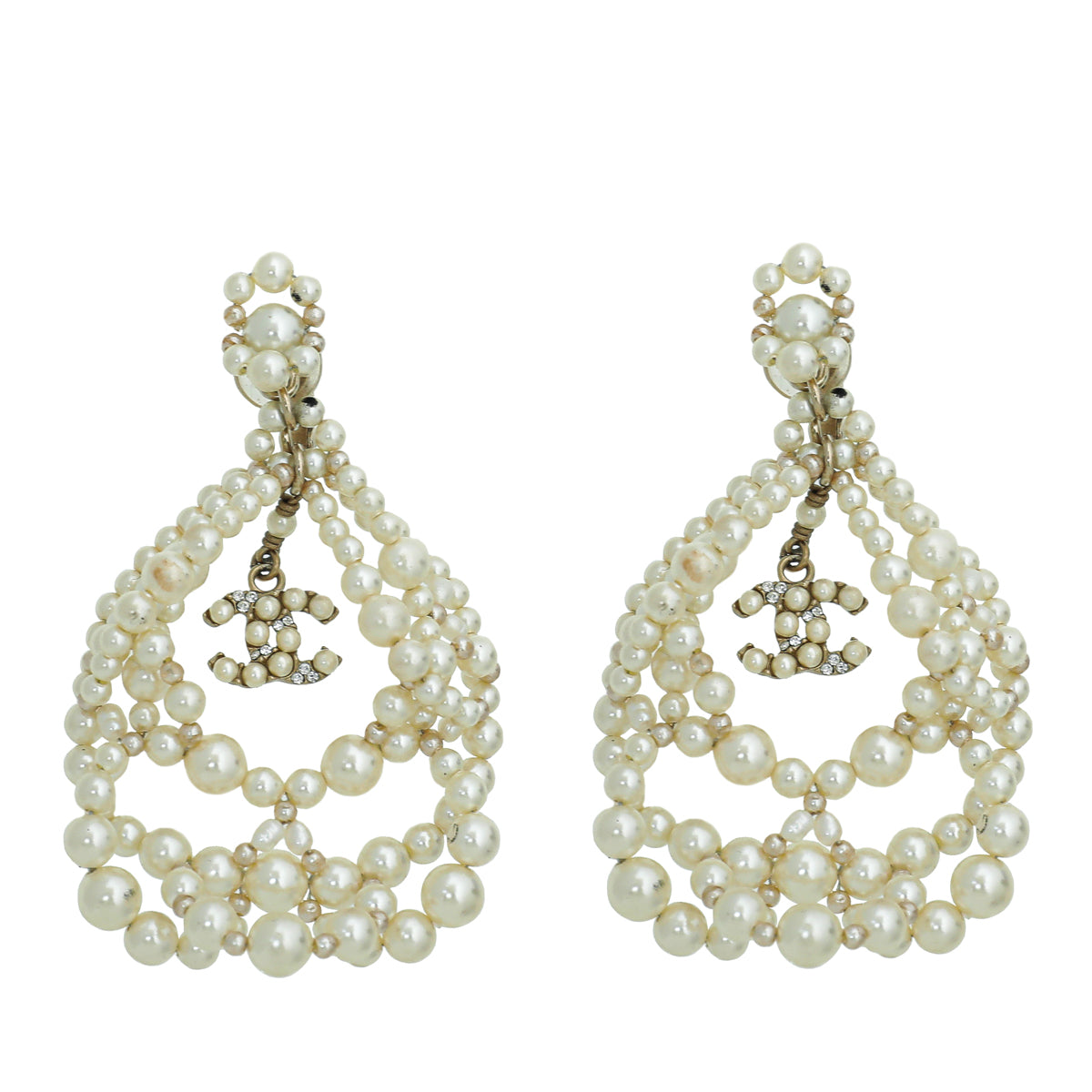Chanel Faux & Freshwater Pearls Multi Pearl Clip On Earrings