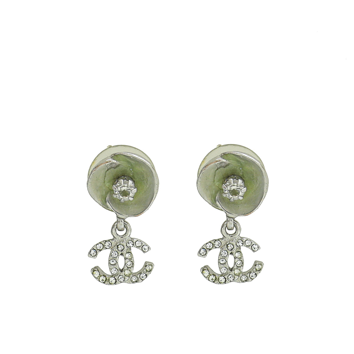 Chanel Silver CC Drop Flower Earrings-Chanel-THE CLOSET
