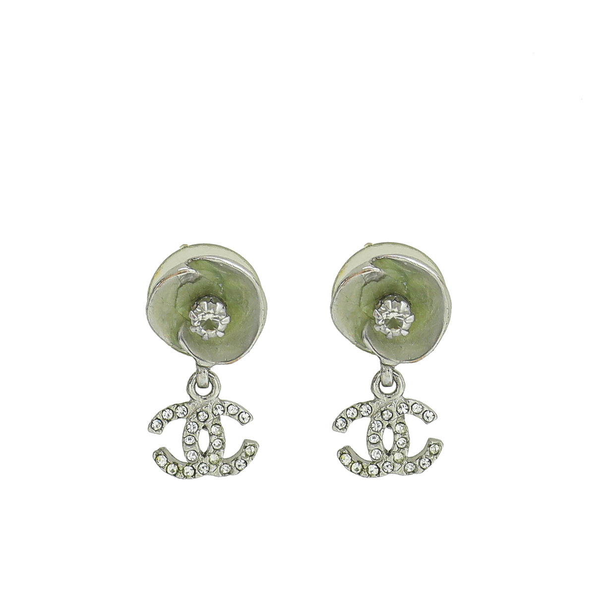 Chanel Silver CC Drop Flower Earrings