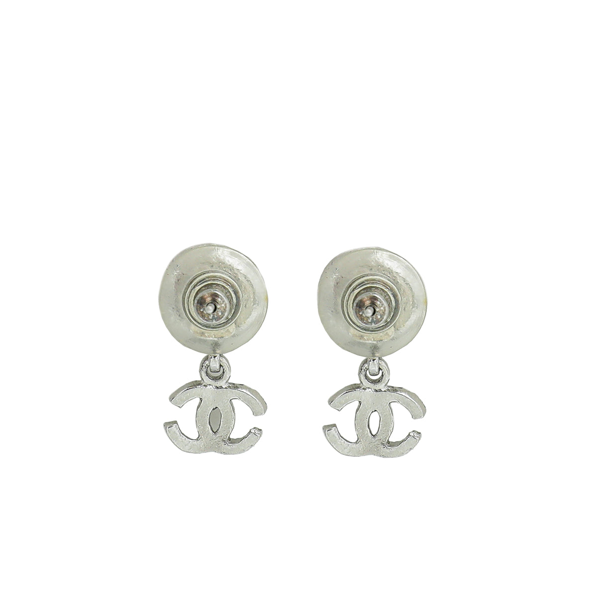 Chanel Silver CC Drop Flower Earrings-Chanel-THE CLOSET