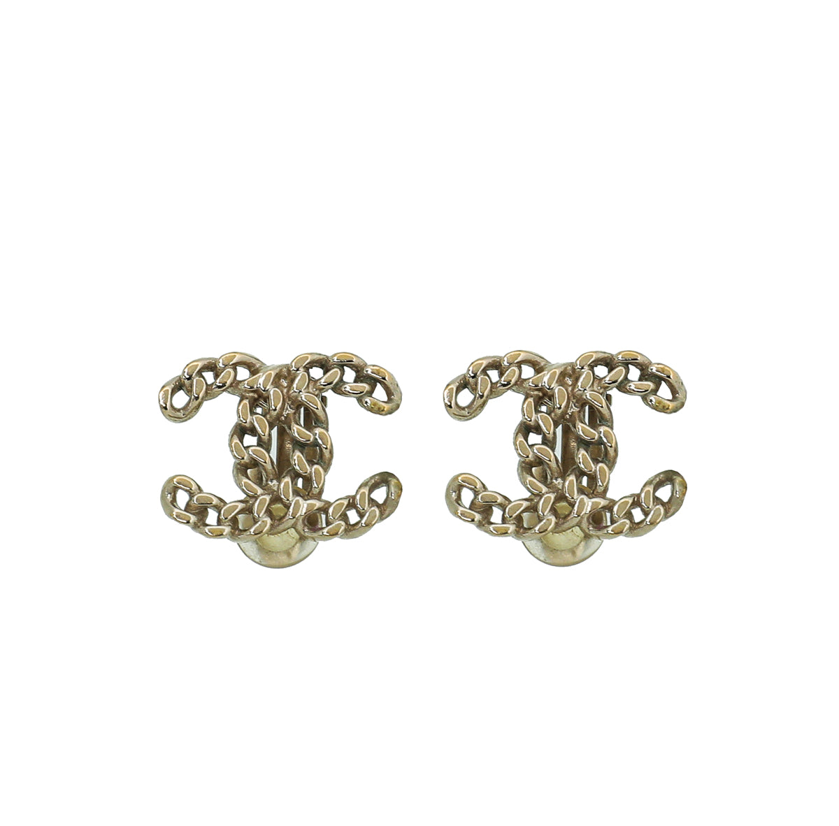 Chanel Light Gold Finish CC Chain Link Clip On Earrings-Chanel-THE CLOSET