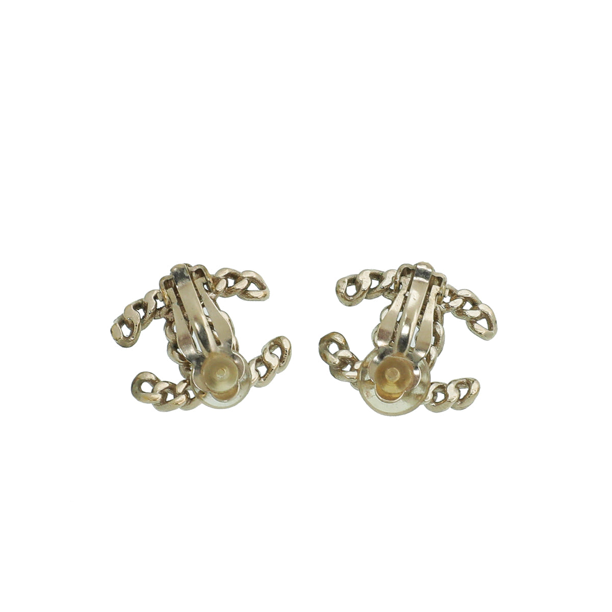 Chanel Light Gold Finish CC Chain Link Clip On Earrings-Chanel-THE CLOSET