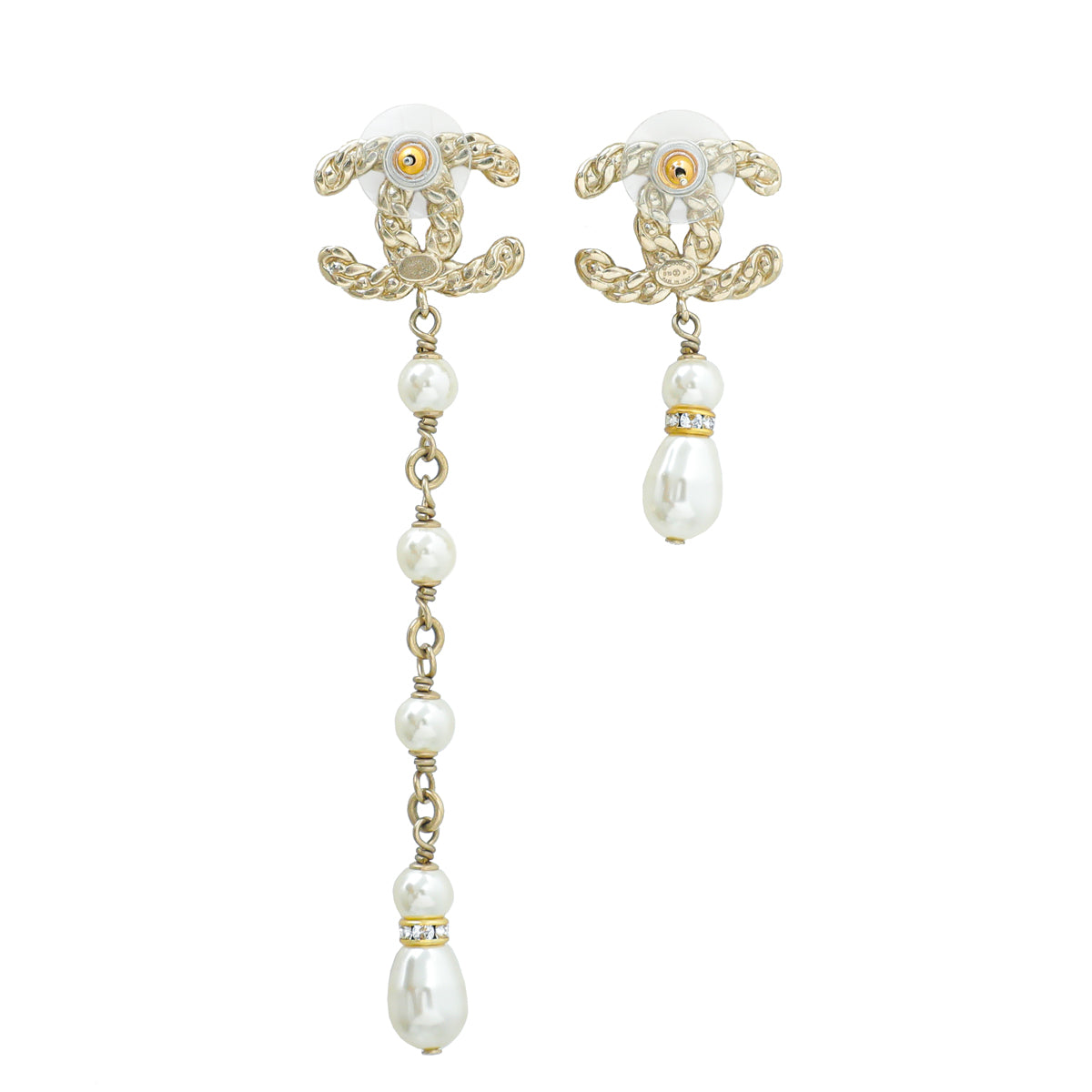 Chanel White CC Pearls Coronation Asymmetrical Earrings-Chanel-THE CLOSET