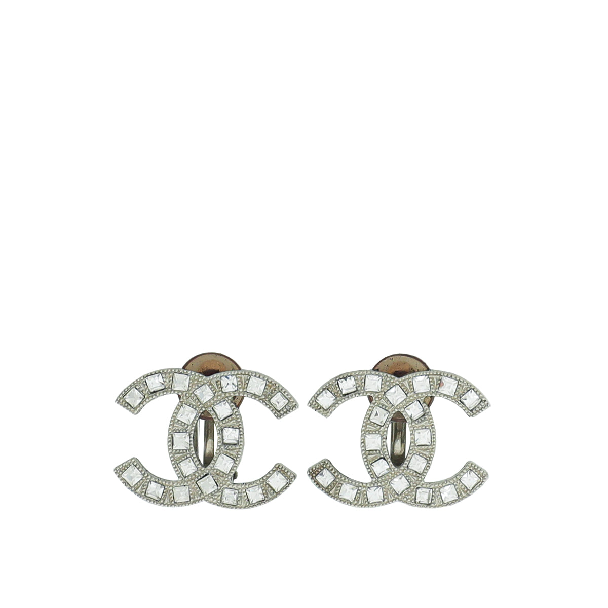 Chanel Silver CC Crystal Clip Earrings-Chanel-THE CLOSET