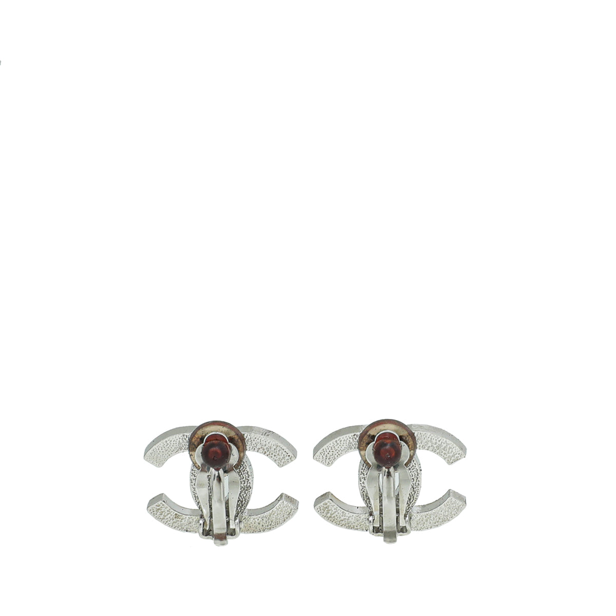 Chanel Silver CC Crystal Clip Earrings