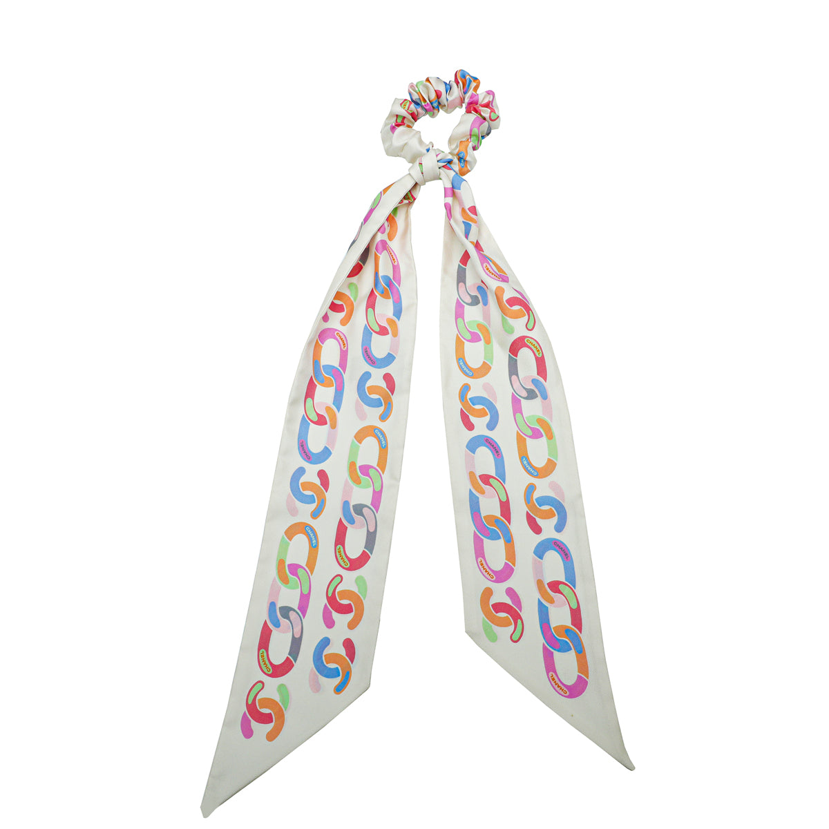 Chanel CC Chain Print Silk Twill Scrunchie-Chanel-THE CLOSET