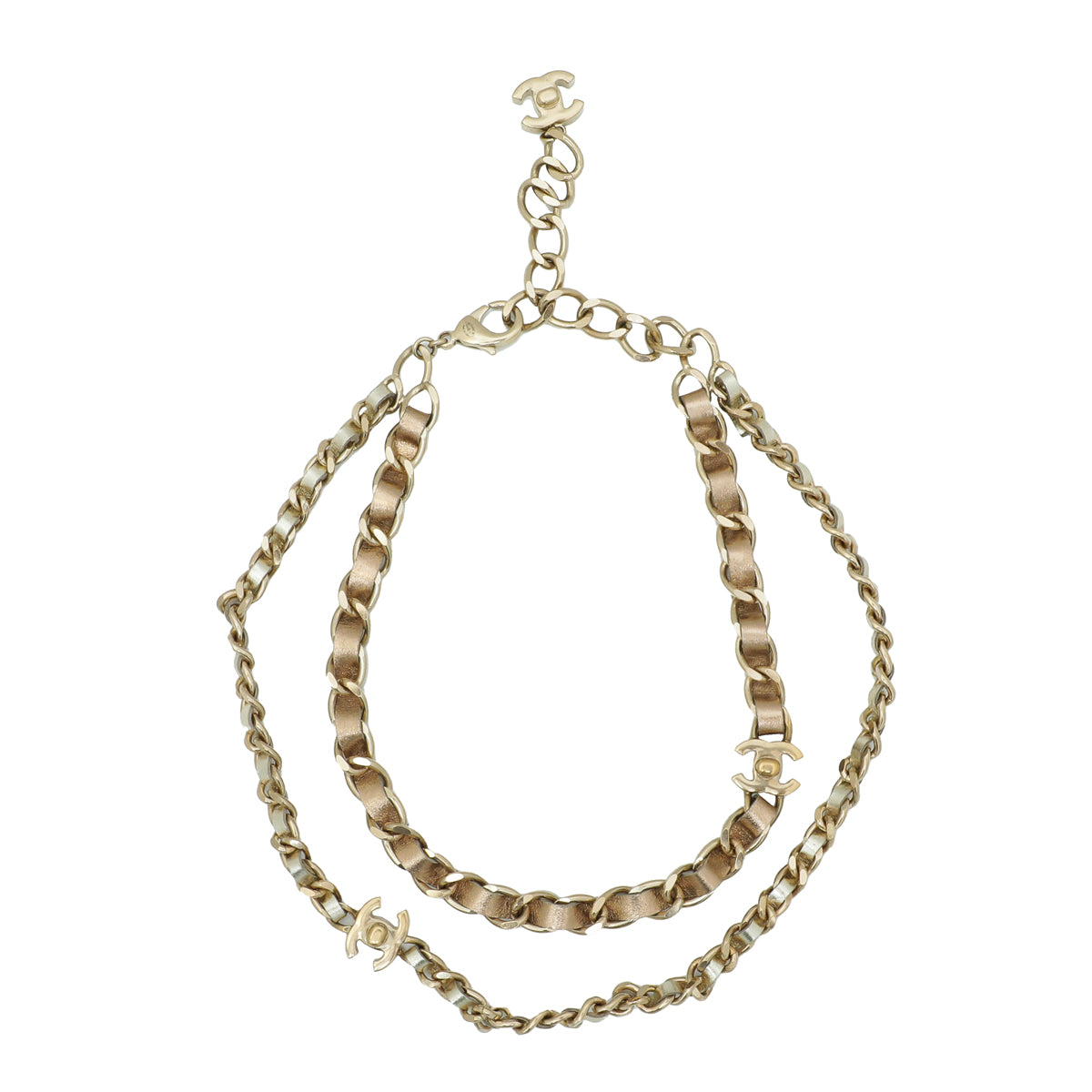Chanel Metallic Champagne CC Turnlock Interwoven Double Chain Necklace-Chanel-THE CLOSET