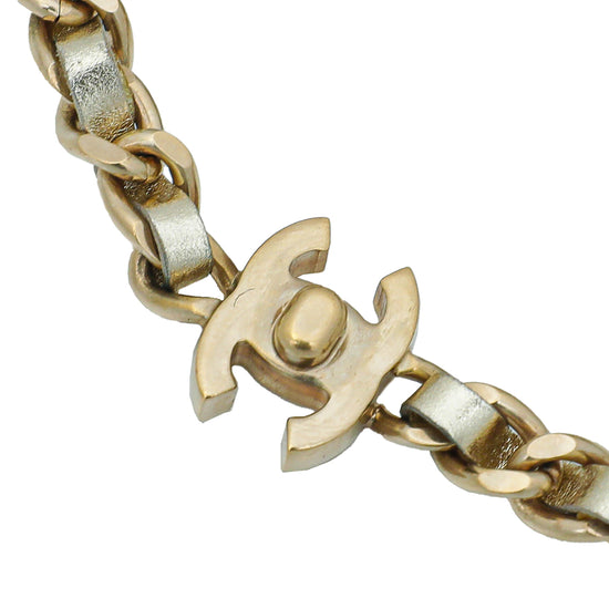 Chanel Metallic Champagne CC Turnlock Interwoven Double Chain Necklace –  The Closet