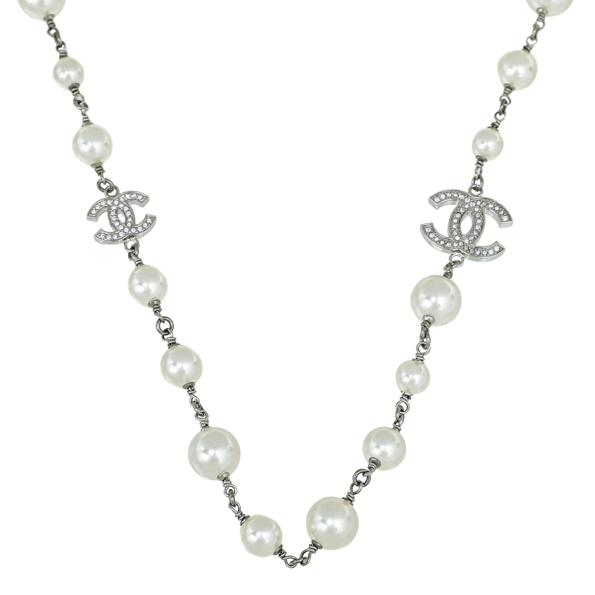 Chanel Silver CC Crystal Pearl Necklace-Chanel-THE CLOSET
