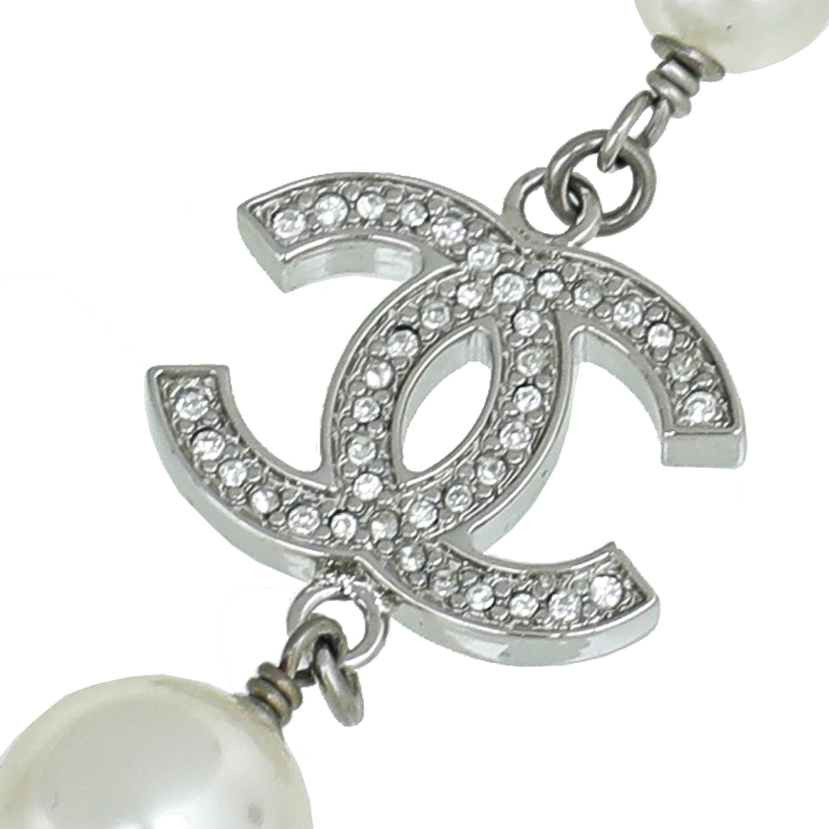 Chanel Silver CC Crystal Pearl Necklace-Chanel-THE CLOSET