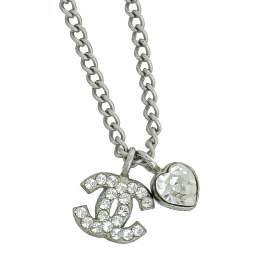Chanel Silver CC Crystal And Heart Chain Necklace – The Closet