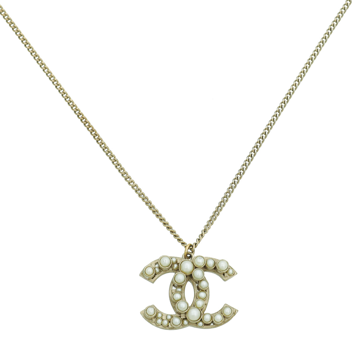 Chanel Gold Tone CC Pearl Pendant Necklace-Chanel-THE CLOSET