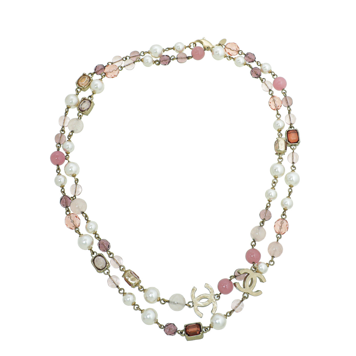 Chanel Tricolor CC Pearl Crystal Square Glass Necklace