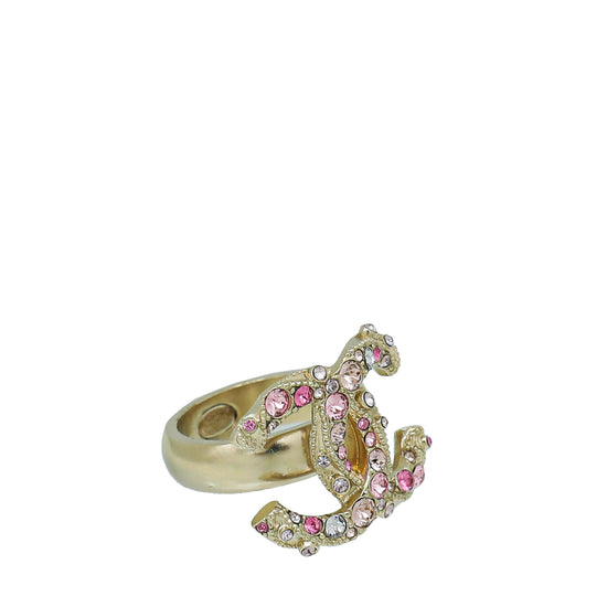 Chanel Pink CC Crystal Ring 10