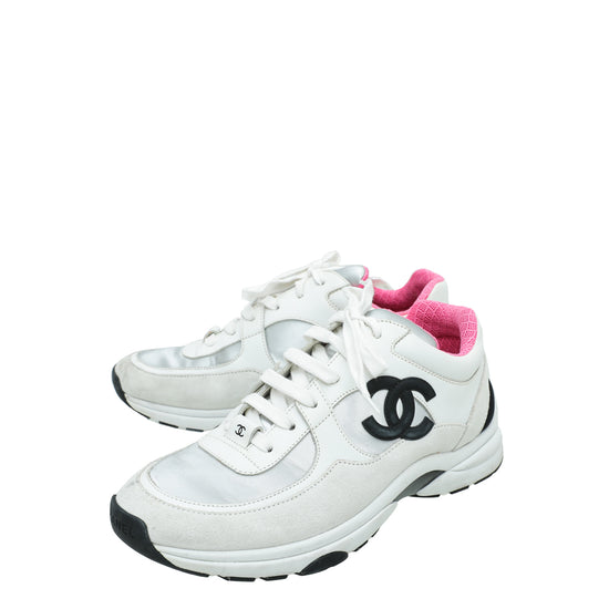 Chanel Fabric  Laminated White  Silver Low Top Sneakers  Sneak in Peace