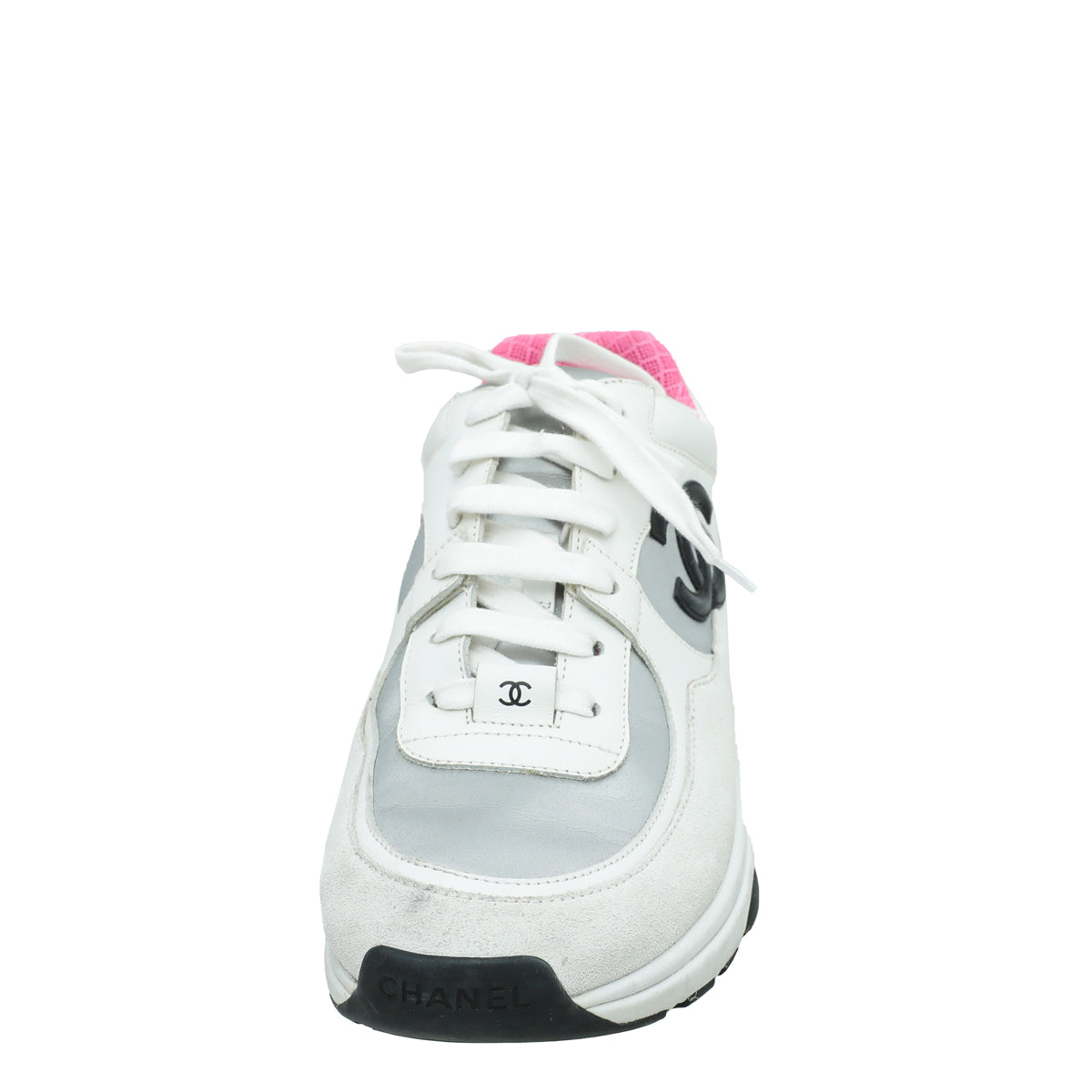 Chanel White CC Lace Up Sneakers Sneaker 38.5-Chanel-THE CLOSET