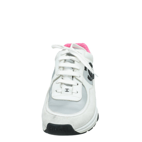 Chanel White CC Lace Up Sneakers Sneaker 38.5