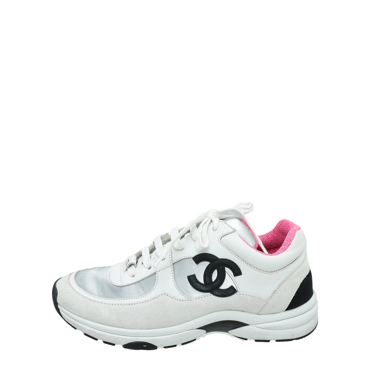 Chanel White CC Lace Up Sneakers Sneaker 38.5 – The Closet