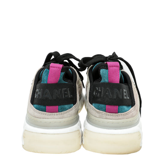 Chanel Multicolor CC Trainer Suede Nylon Sneakers 38