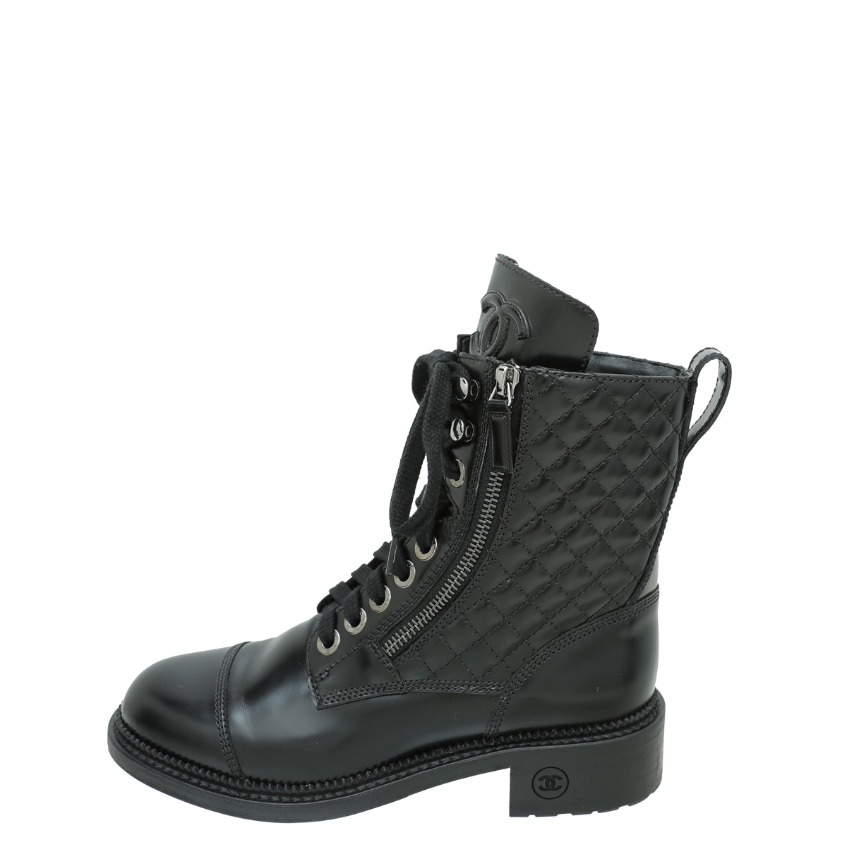 Chanel Black CC Cap Toe Quilted Ankle Boot 36.5