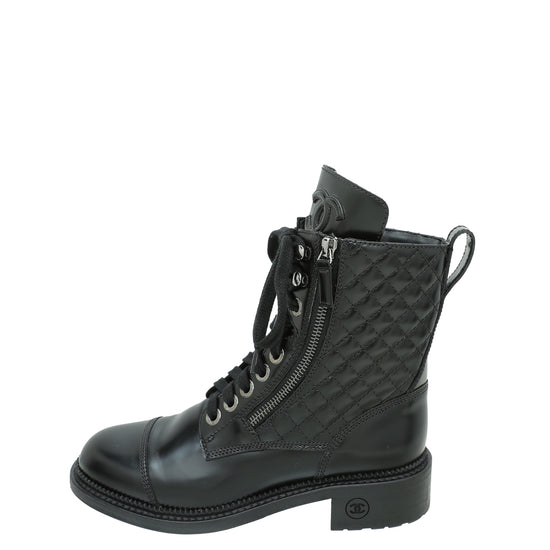 Chanel Black CC Cap Toe Quilted Ankle Boot 36.5 – The Closet