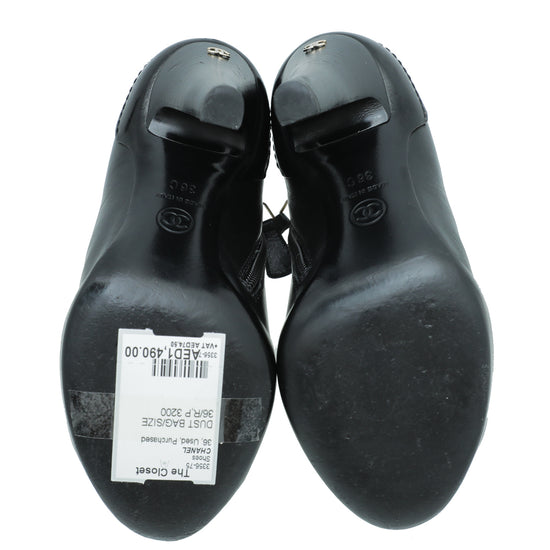 Chanel Black CC Peep Toe Ankle Boot 36
