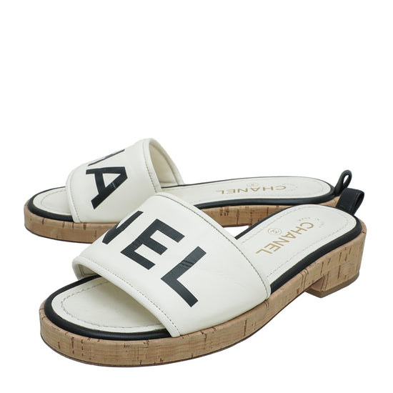 CHANEL Cord Lambskin Quilted Logo Sandals 39 White 1266205
