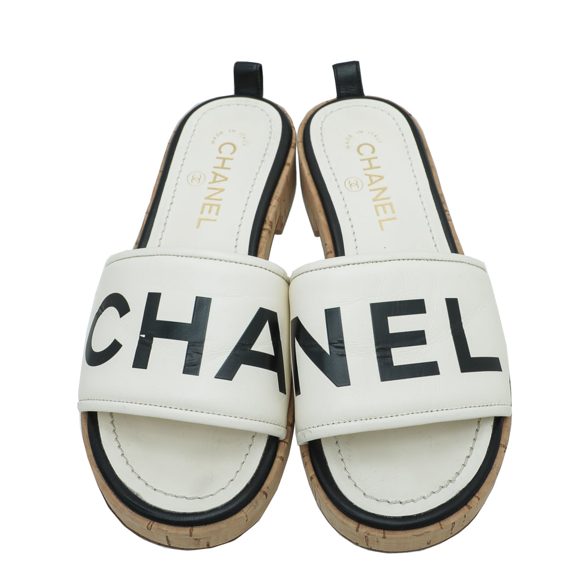 Chanel White Chanel Logo Mules Sandals 37