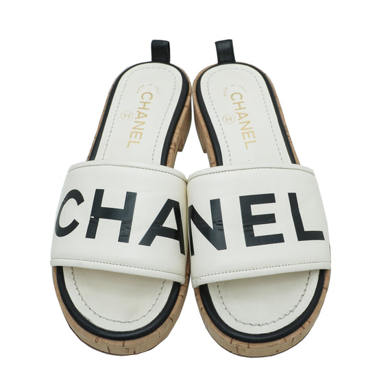 Chanel White Chanel Logo Mules Sandals 37